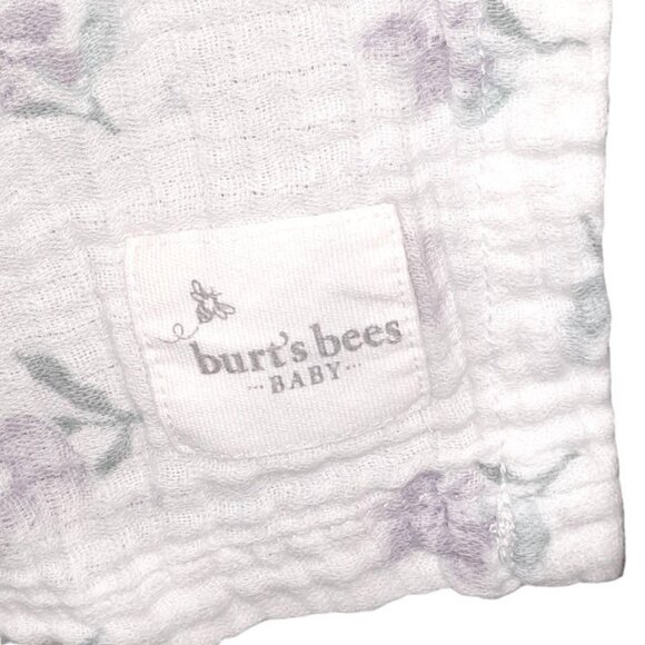 Burt's Bee Purple Flowers Organic Muslin Swaddle Wrap Baby Blanket 44" X 46" - Picture 3 of 4